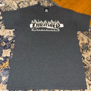 THRASHER magazine gray white short sleeve round neck flames T-shirt MED men
